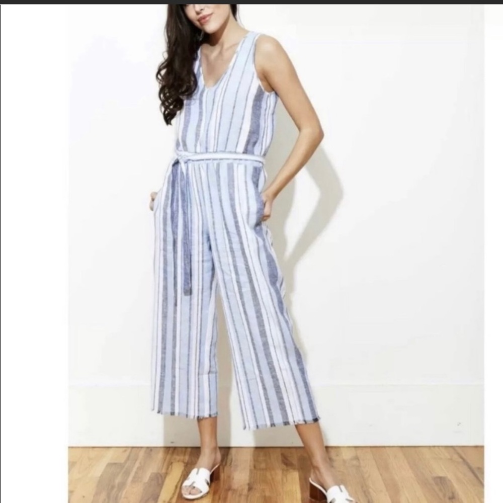 Cloth & Stone Jumpsuit Stripes Cropped Fringe Hem